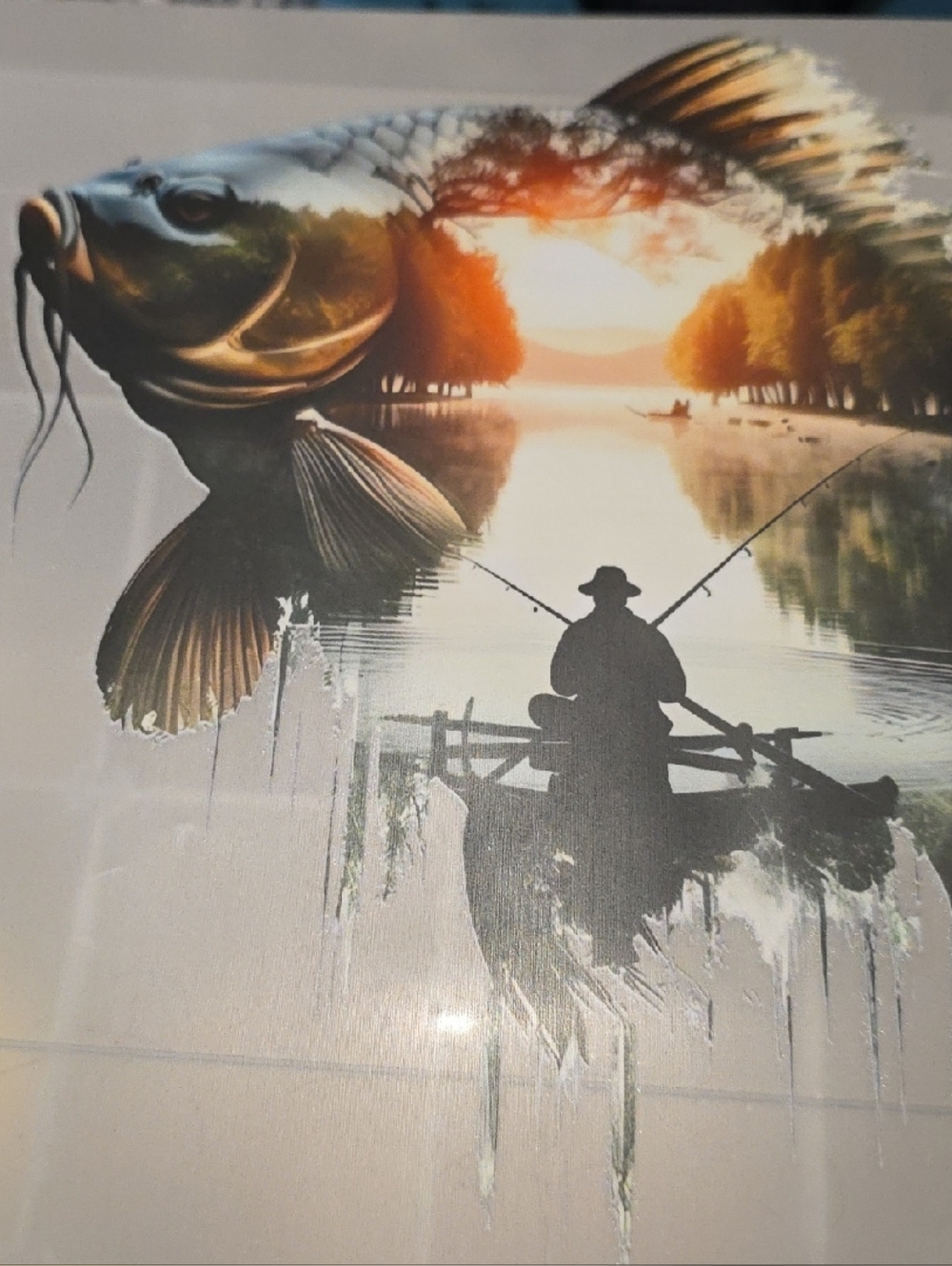 DIY Fishing Double-Exposure Art Print with Sunset Tones     ****Iron ON*****